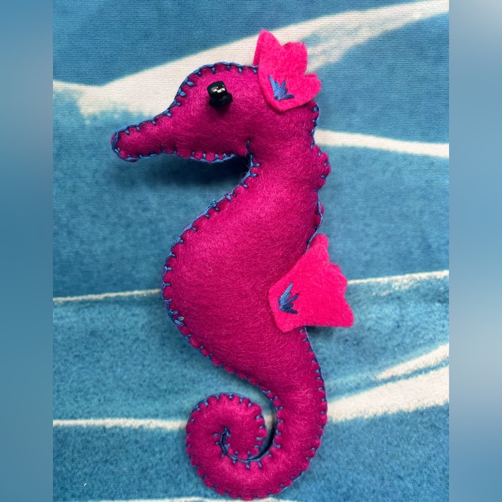 Magenta Felt Seahorse Plush Handmade